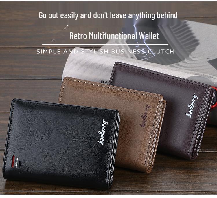Baellerry Men's Zipper Short Wallet - Multi-Card Slot, Fashionable Vertical Mini Coin Purse