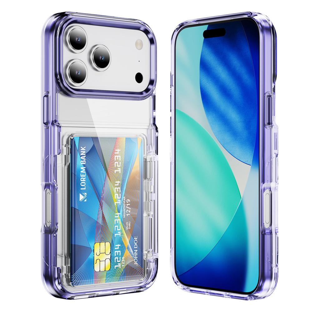 Transparent Wallet Slot Card Holder Stand Phone Case for IPhone 17 Air 16 15 Plus 14 13 12 Pro Max Shockproof Acrylic Hard Cover