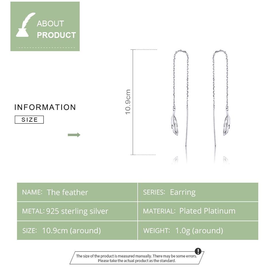 BAMOER Authentic 925 Sterling Silver Cercei The Feather Brand Original Fashion Women