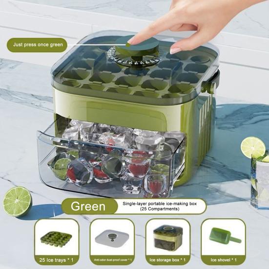 Ice Cube Mold with Lid And Ice Shovel Stackable Double Layer Ice Tray Pull-Out Ice Drawer Ice Cube Maker for Cocktail Whiskey