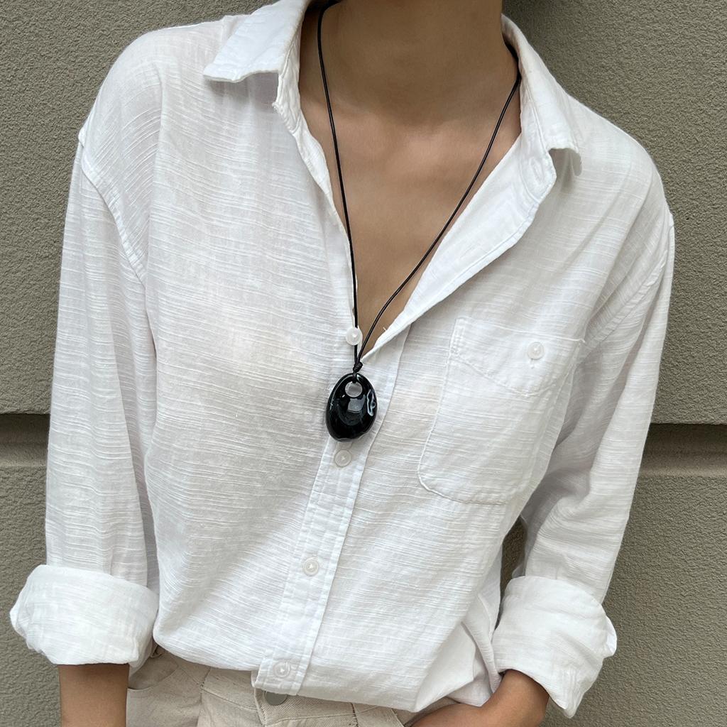 SHIXIN 4 Colors Trendy Wine Red Black Acrylic Long Pendant Necklace for Women Vintage Leather Rope Chain Sweater Chain Jewelry