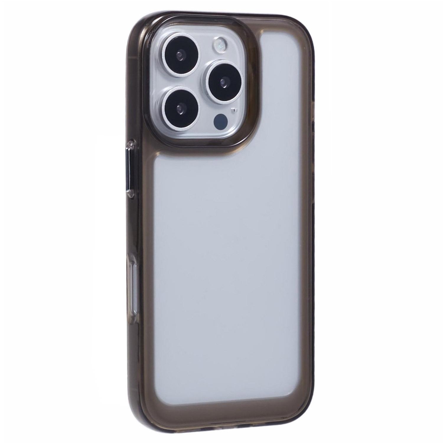 

For iPhone 16 Pro Max Case Soft TPU Frame Hard PC Back Phone Cover 2.0mm Thick Transparent Black