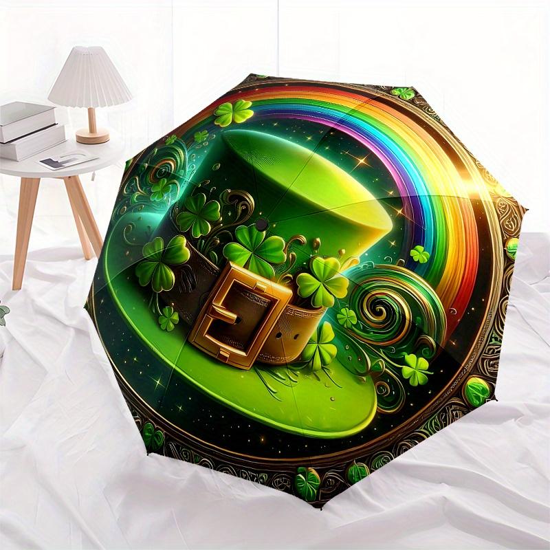 St. Patrick's Day Hat with and Clover DesignUmbrella, Portable 3-Fold Compact Umbrella for Men & Women Gift