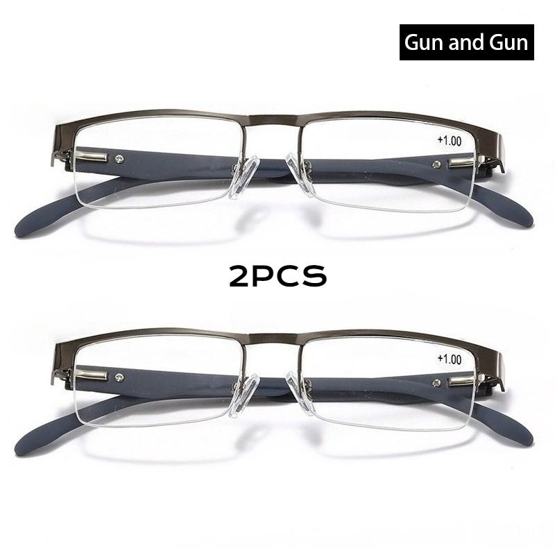 2Pcs Metal Half Frame Business Reading Glasses Men Presbyopic Eyewear Vintage Square Male Hyperopia Glasses+1.0+1.5+2.0+2.5To4.0