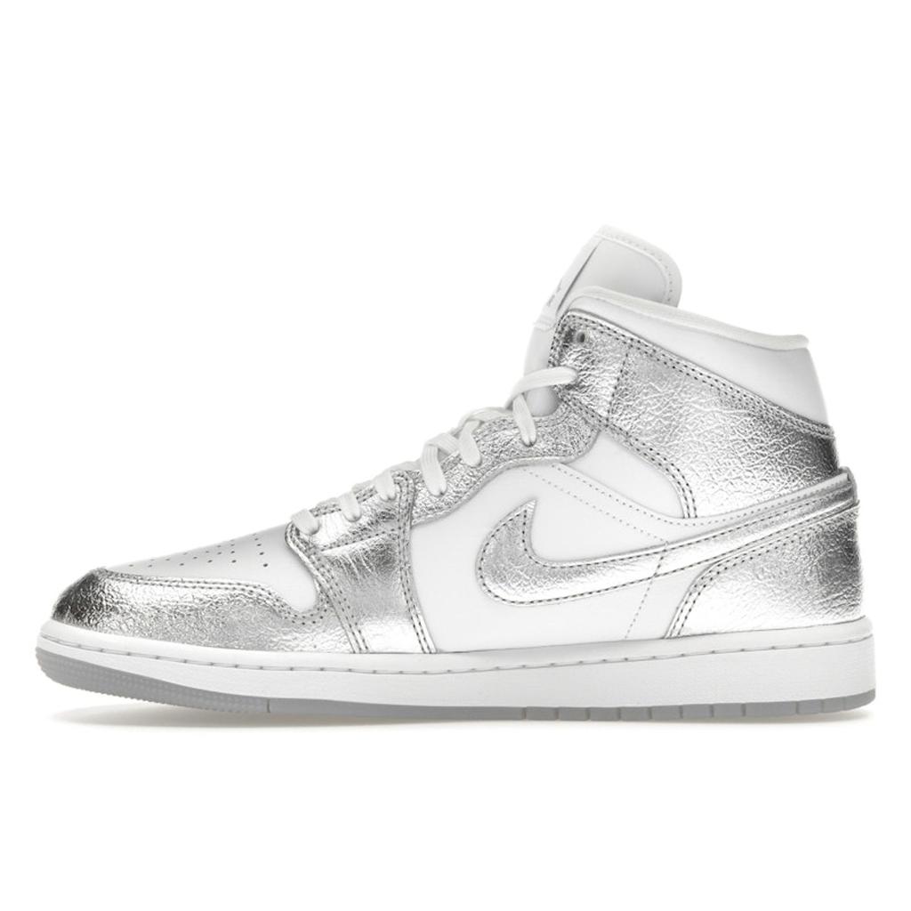 Air Jordan 1 Mid SE Metallic Silver Women Sneakers White Wolf-Grey FN5031-100