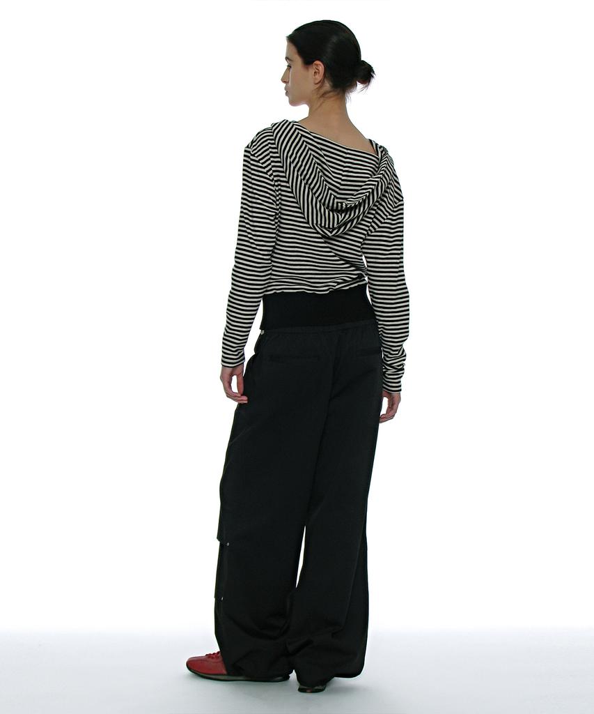 PARTIMENTO WOMEN 2Way Belted Layered Parachute Pants_Black