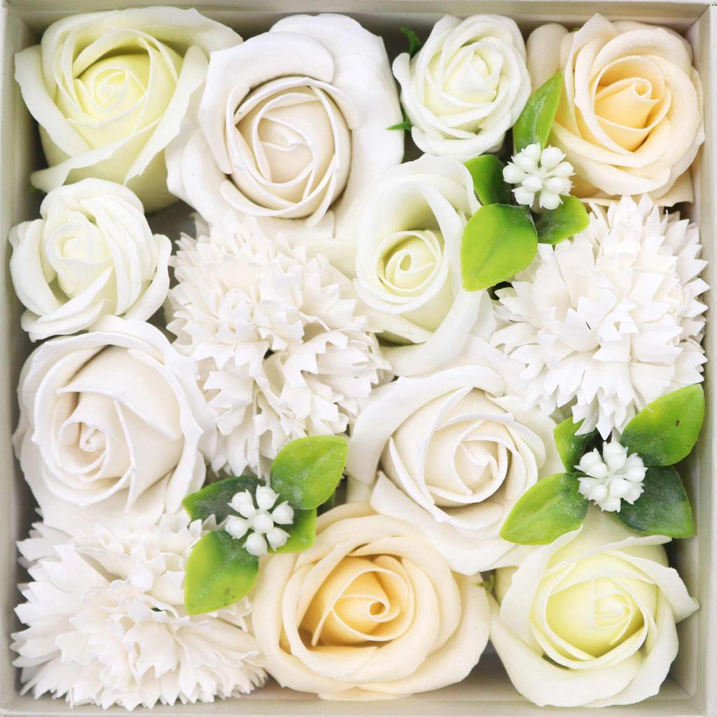 Soap Flowers Square Box Wedding, White and Ivory