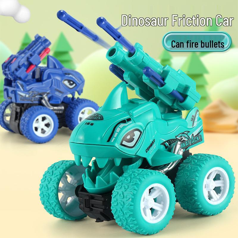 Children's Double-track Dinosaur Launch Toy Car - Drop-resistant, Inertial Baby Shark Design.