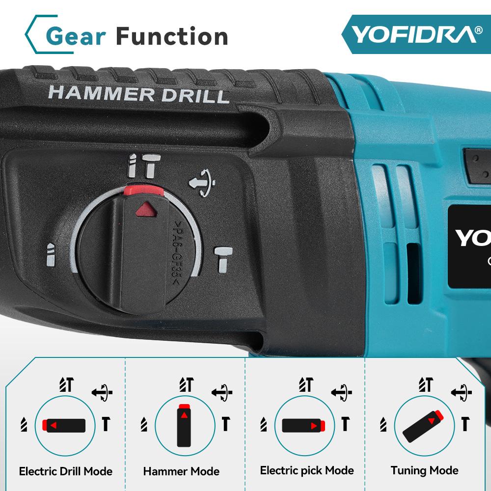 Yofidra 26MM Brushless Electric Hammer Drill Multifunctional Rotary Cordless Rechargeable Power Tools For 21V 18V Battery