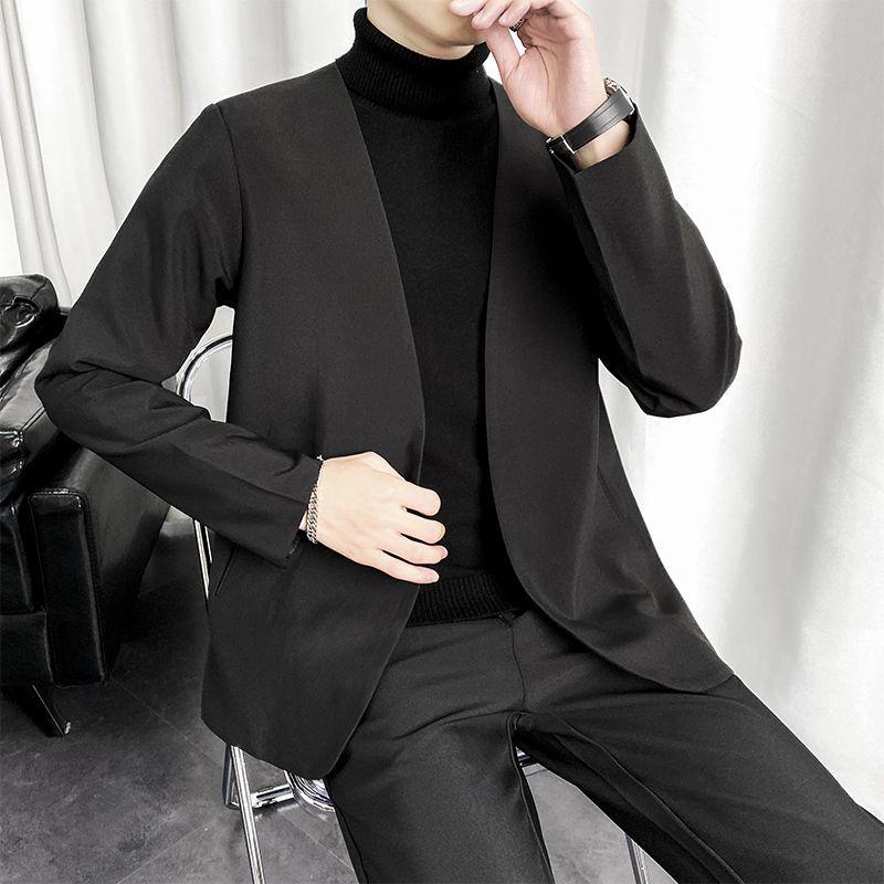 

Мужской повседневный пиджак без воротника в корейском стиле с длинным рукавом 2XL чёрный