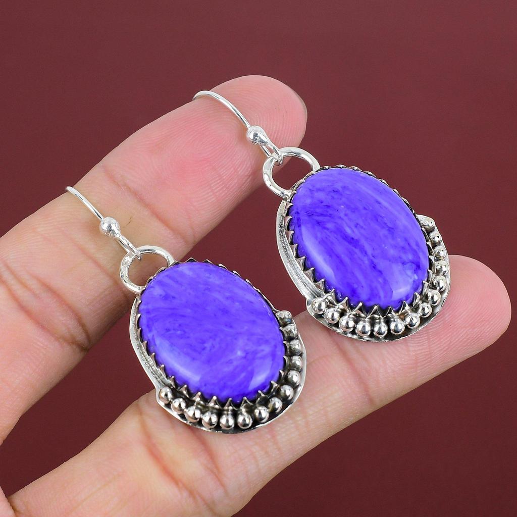 Charoite Earring Natural Gemstone Earrings Handmade Jewelry 925 Sterling Silver Earring Elegant Jewelry Healing Stone Earring Gifts For Wife