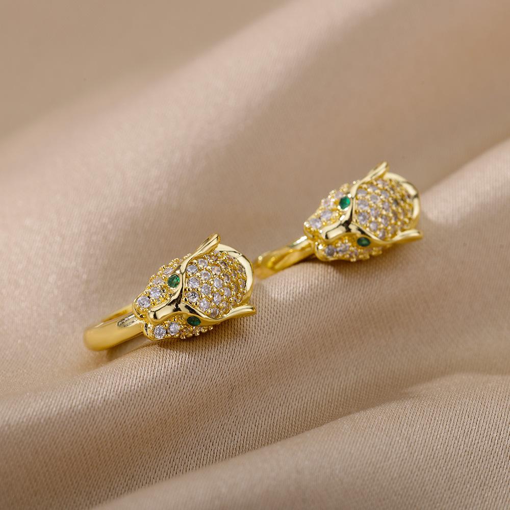 Punk Cz Stone Crystal Panther Hoop Earrings  For Women Animal Leopard Head Earrings Exaggerated Party Jewelry Gift Bijoux Femme