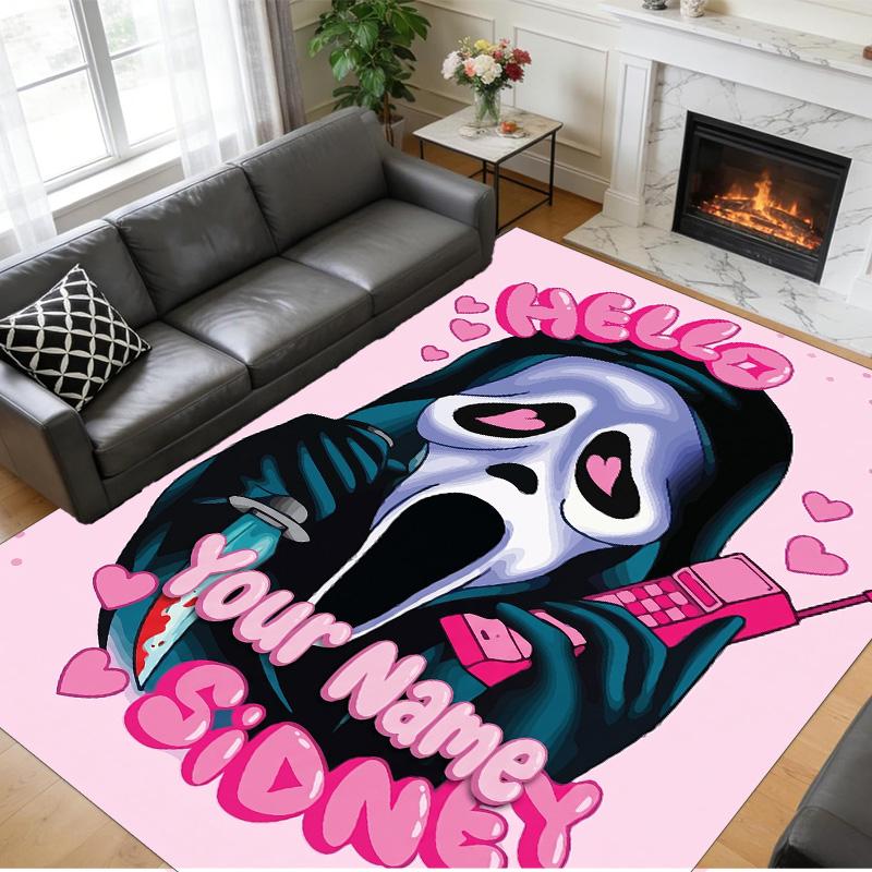 Crystal Velvet Rug Custom Name Text, Soft Non Slip Floor Mat Home DecorScream Ghostface