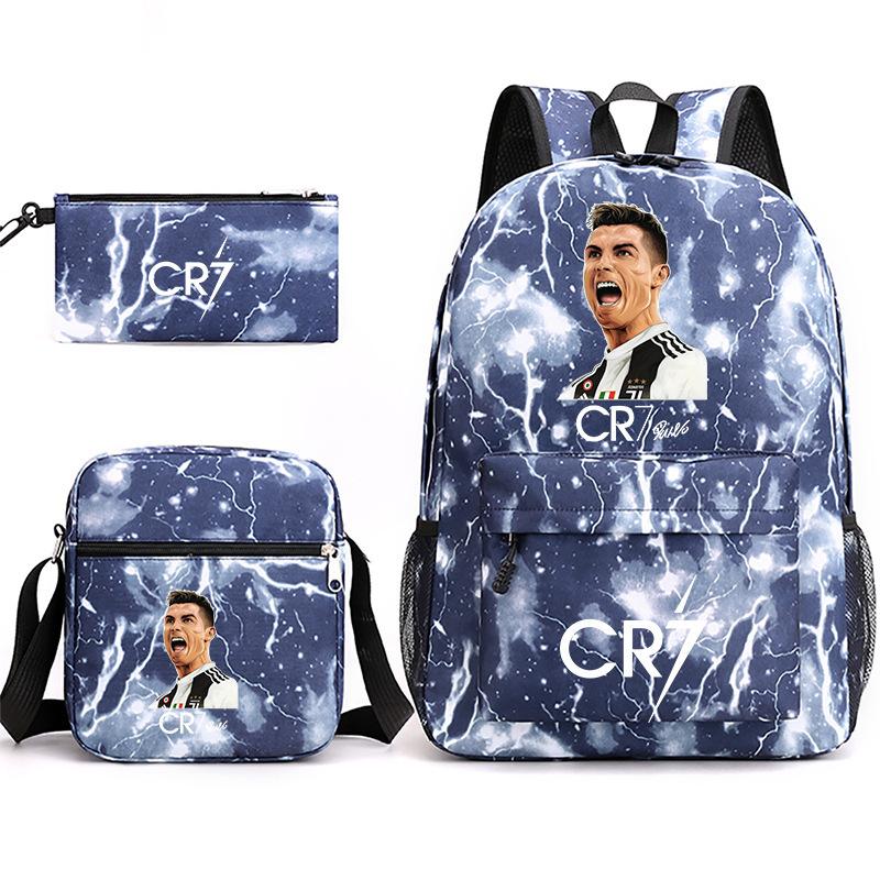 Large Capacity Schoolbag with Shoulder Strap; Student Three-piece Pencil Case Set