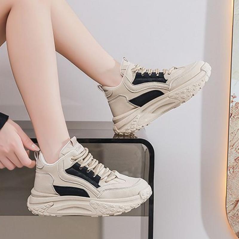 Autumn High Top Chunky Sneakers for Women Korean Running Shoes with Height Increasing Design Students Comfortable Footwear