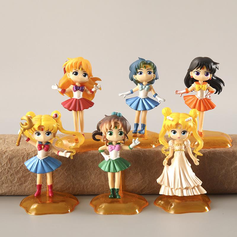 

6pcs/Set Cartoon Sailor Moon Action Figures Toys PVC Collection Handmade Model Car Decor Dolls For Kids Birthday Gifts