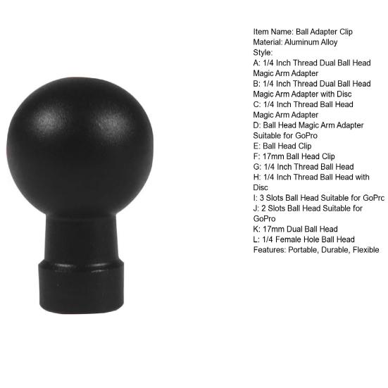 Camera Mount Clamp 360-degree Swivel 17mm Ball Head Magic Arm with Clamp Camera Adapter Clip with 1/4" Thread for GoPro Camera