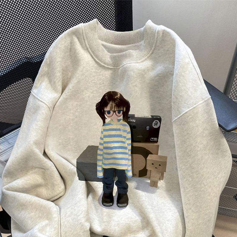 2025 Crew Neck Sweater Autumn and Winter Hong Kong Style Women's Loose Trend Versatile Velvet Thickened High Street Fashion Men's Jacket Ins