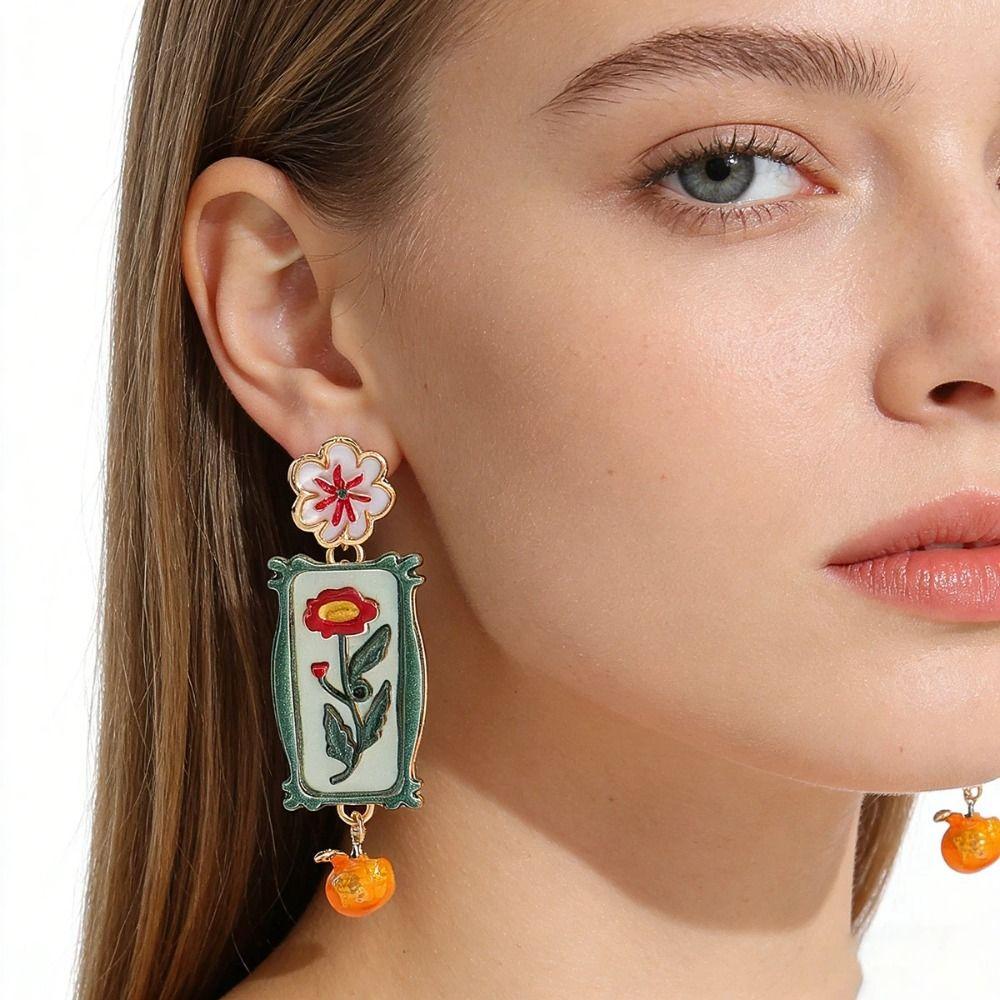 Charm Metal Geometric Stud Earrings Painting Bohemian Dangle Earring Gift