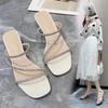 High heel cool slippers fairy summer fairy rhinestone middle heel with one word fashion slippers Korean version new