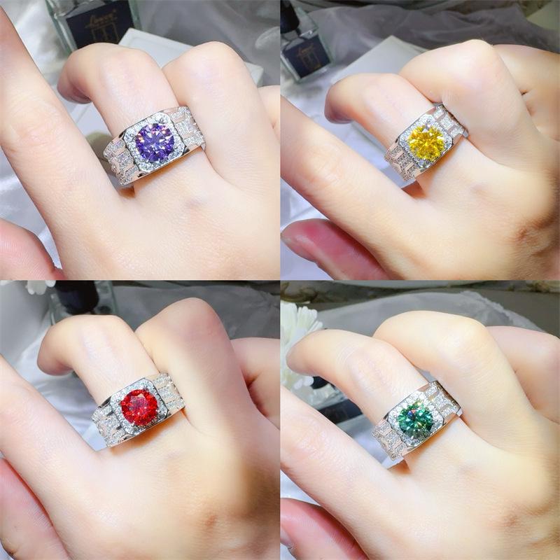 2 Carat Men's Silver-Plated PT950 Luxury Colored Moissanite Ring