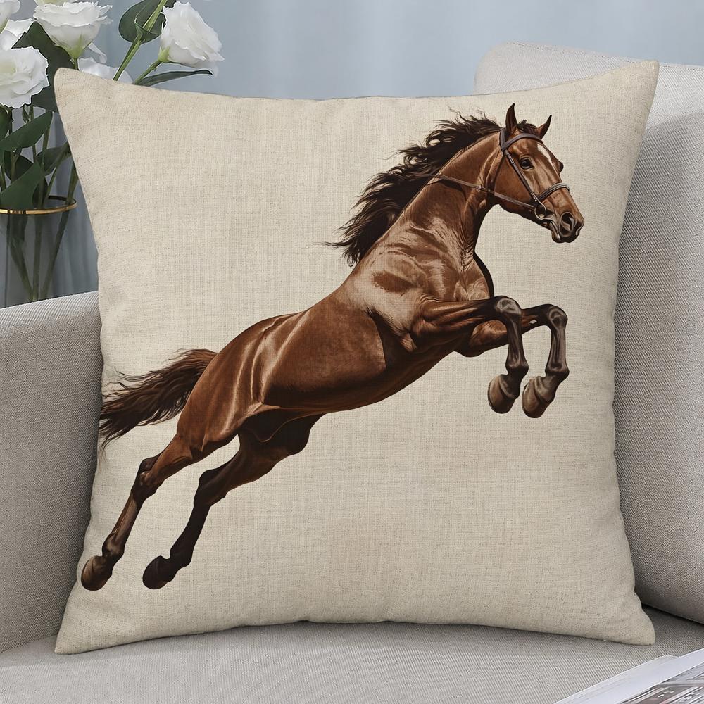 Art Rider Horse Painting Cushion Cover Cushion Covers Natural Linen Breathable Sofa Bedroom Decor Pillowcase