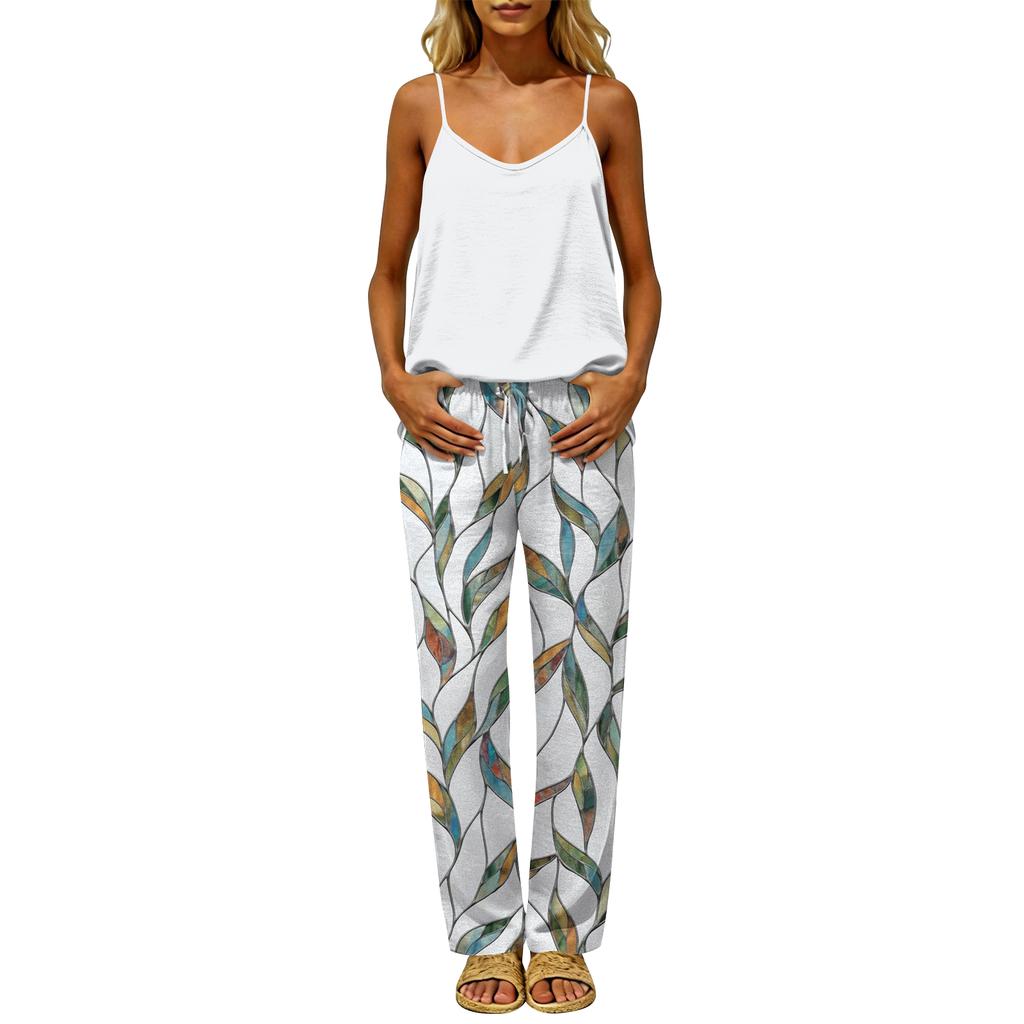 Women's Sleeveless Backless Top and Elastic Waist Pants Set, Color Loungewear