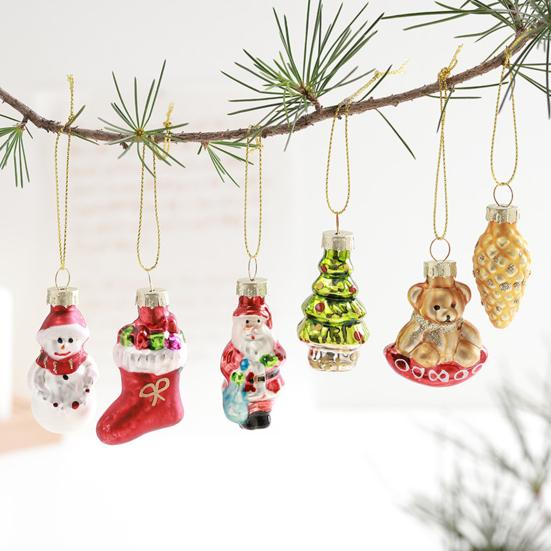 9 Pcs Christmas Ornaments Mini Resin Bear Tree Snowman Santa Xmas Tree Hanging Decoration for Winter Home Party Decor