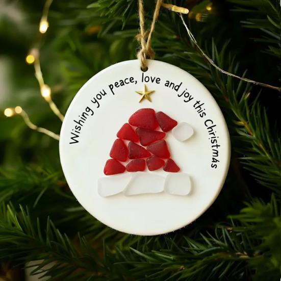 Sea Glass Christmas Ornament Handcrafted Sea Glass Santa/Candy Cane/Tree/Gingerbread Hanging Decor Acrylic Coastal Ornament for Xmas Tree Decor