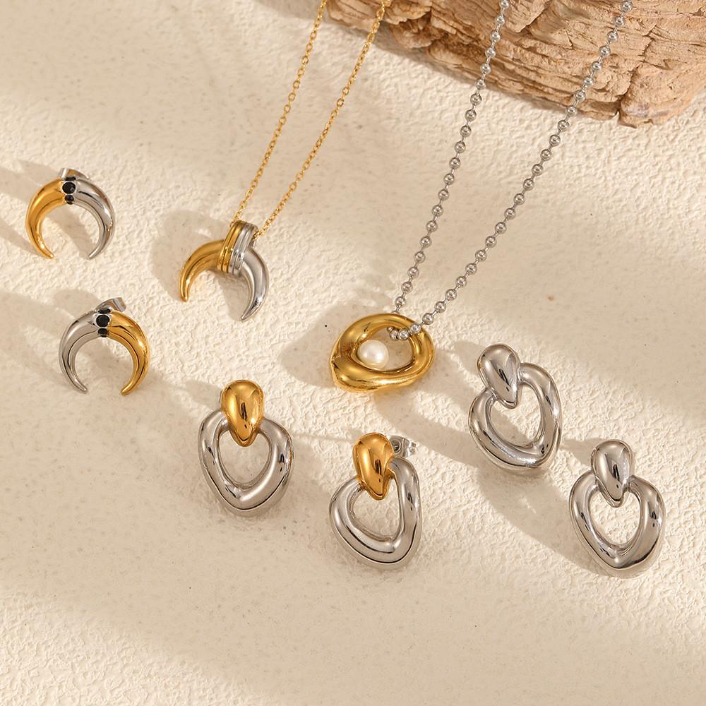 Minimalist Heart Shape Stainless Steel Earring Set With Moon Elements For Women