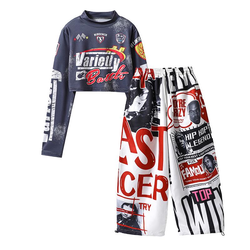 Set di Street Dance American Graffiti per Bambini: Abbigliamento Trendy per Performance Hip Hop e Jazz