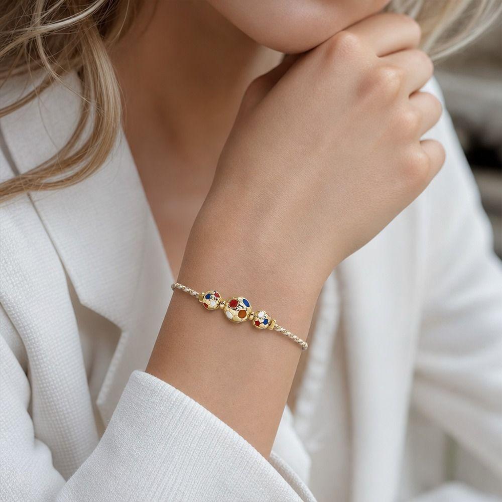 Verstellbares Kordel Fußball Perlenarmband Gold Silber Beschichtet Geflochtenes Kordelarmband Geschenk