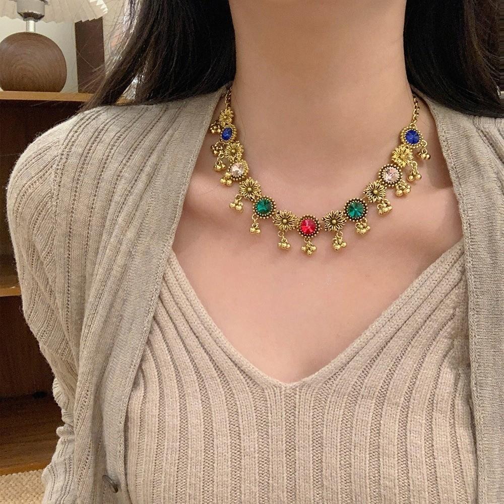 Rhinestone Necklace Earrings Set Pendant Women Jewelry Set Elegant Tassel Jewelry Set  Wedding