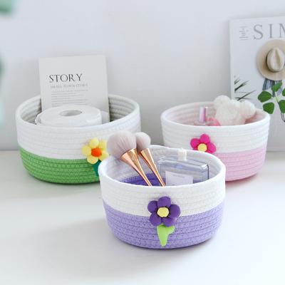Barile Contenitore Giocattoli per Bambini Scatola Merendine Cesto in Cotone Fatto a Mano Cesto Floreale Intrecciato Contenitore da Scrivania organizer