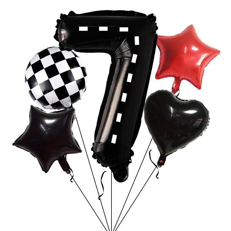 Racing Theme Balloon Bundle Black Textured Aluminum Film Digital Birthday Set Venue Background Arrangement