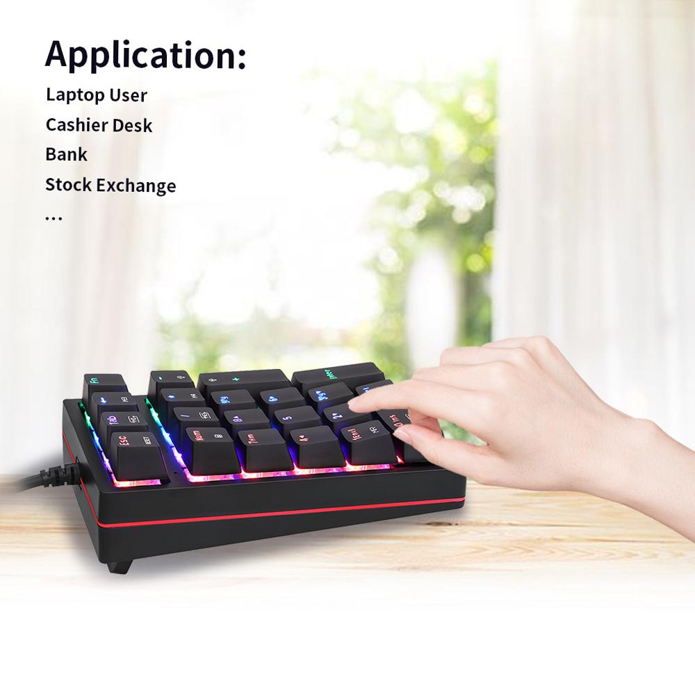 Motospeed K24 Numeric Mechanical Keyboard 21 Keys USB Wired Keyboard with 13 RGB Light Effects OUTEMU Blue Switch