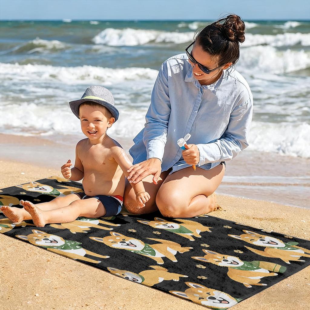 1PC Shiba Inu Cute Dogs paint Towel for family friends Gifts Quick-Dry Beach Towel For Yoga Tourism Beach GYM Camping Swimming