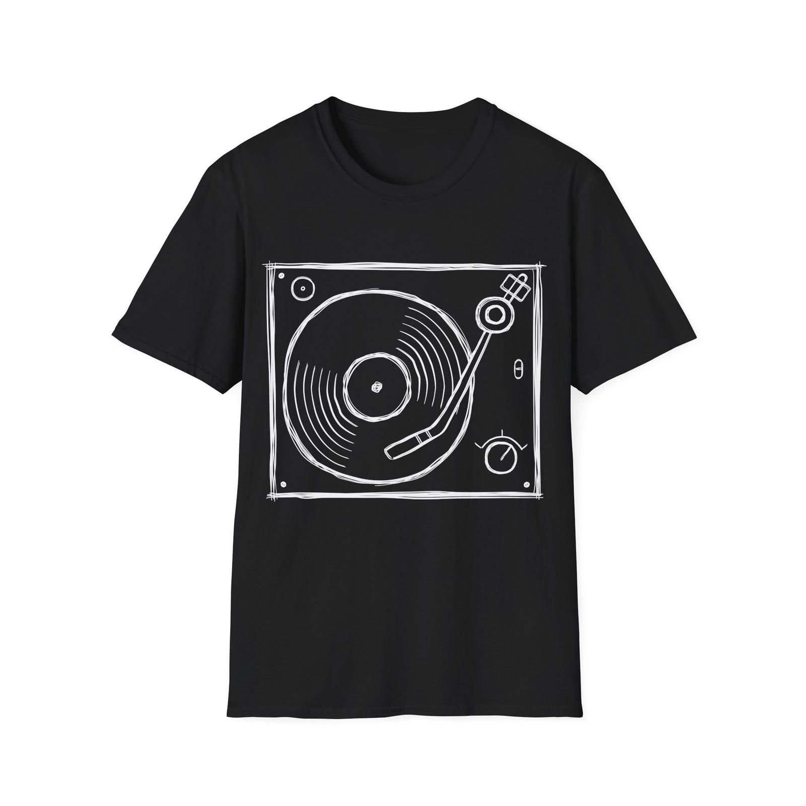 Turntable Sketch T-Shirt, Vinyl Album Player Tee, Retro Music Lover Shirt S