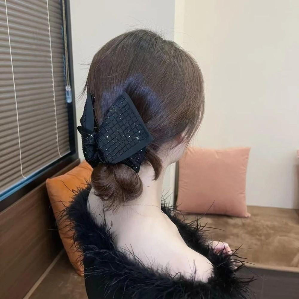 New Black Fabric Memorial Black Hair Claw Big Bow Temperament Claw Clamp Rhinestones Hair Clips Hair Accessories Women Headwear