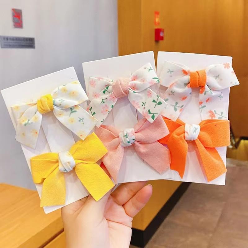 New 2Pcs Children's Bow Flower Hair Clips Korean Girls Side Bangs Hair Clips Sweet Girls Cute Headwear