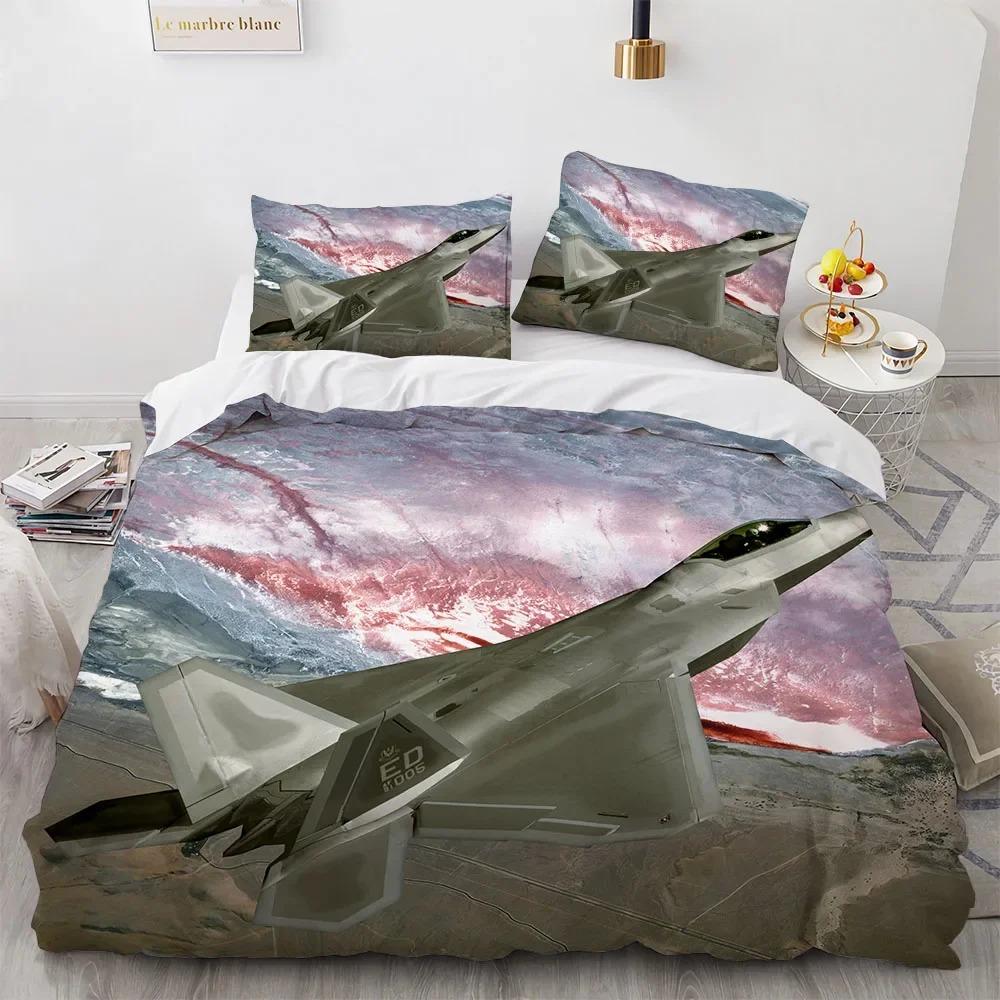 Fighter Plane King Queen Duvet Cover Military Aircraft Theme Bedding Set Kids Boys Men Sunset Airplane Polyester Comforter Cover