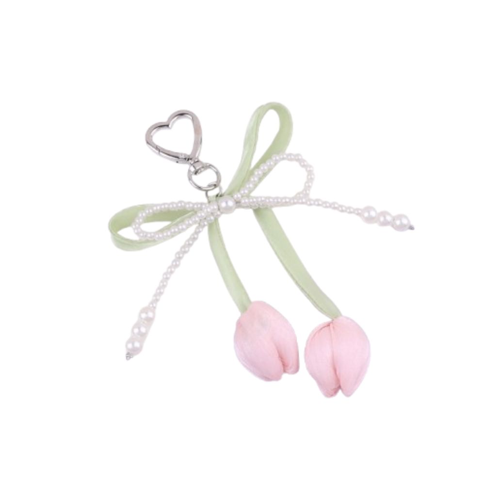 Handmade Tulip Pendant Cartoon Heart Bag Charm Trendy Pearl Tulip Keychain  Car Accessory