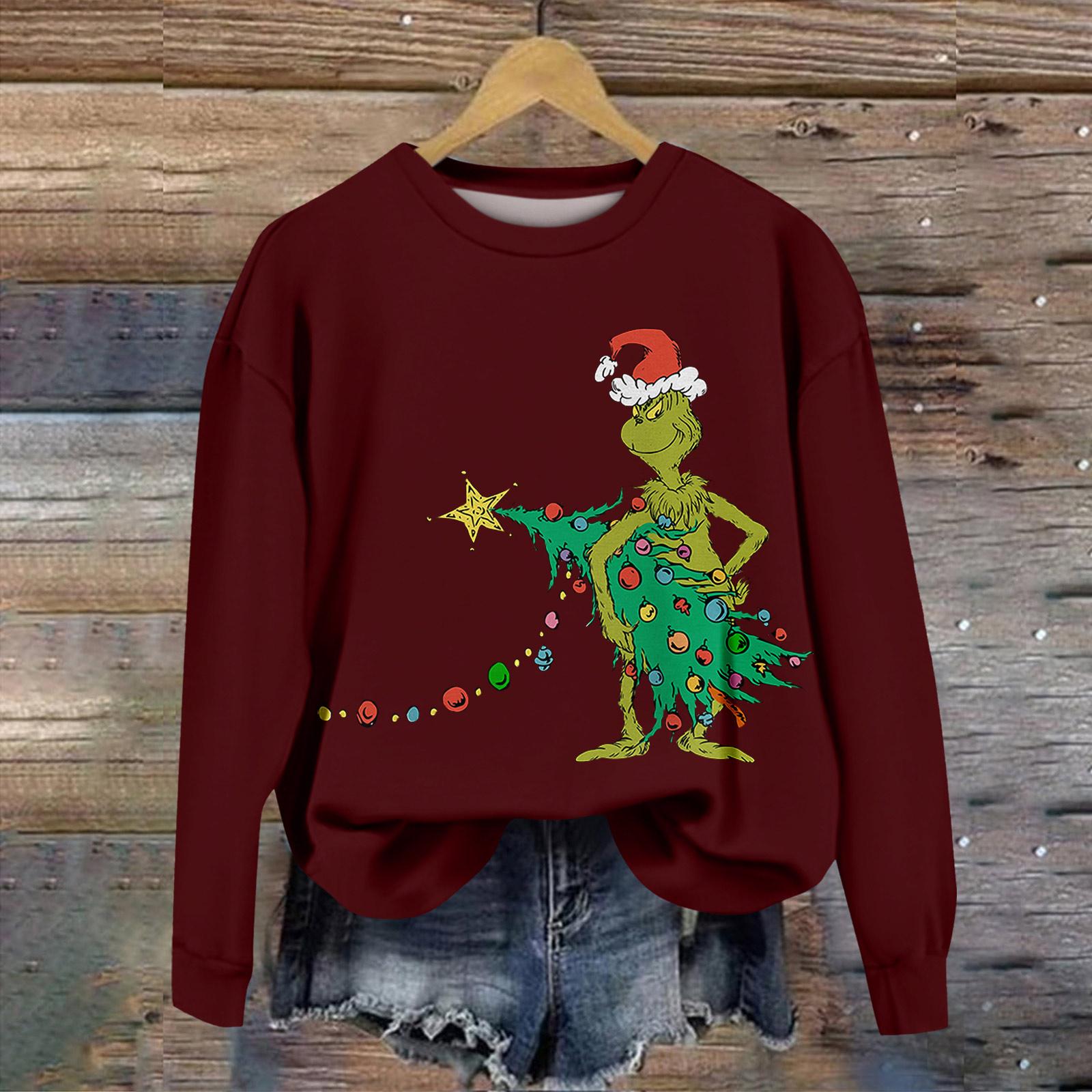 

Женский повседневный пуловер с круглым вырезом и длинным рукавом с принтом ко Дню святого Валентина L винный