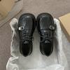 British Style Black Lace-up Small Leather Shoes for Women's 2025 Autumn New Thick-soled Thick-heeled Belt Buckle Versatile Loafers