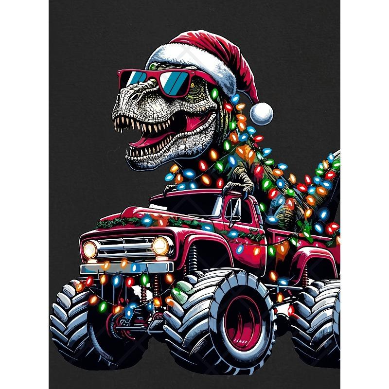 European sizes Christmas Kids Christmas Dinosaur - New Print Crew Neck - Casual T-Shirt Pullover - Short Sleeve Cute Boys Children