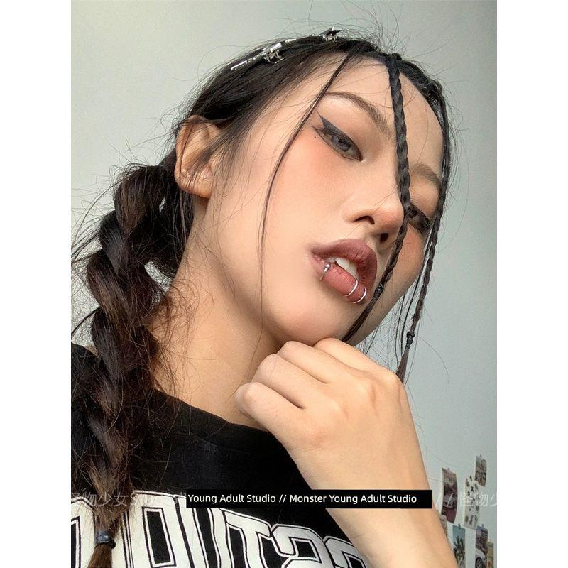Cool ~ Y2g European and American Culture Titanium Steel Non-Punching Fake Labret Punk Hole-Free Perforation-Free Non-Piercing Lip Ring