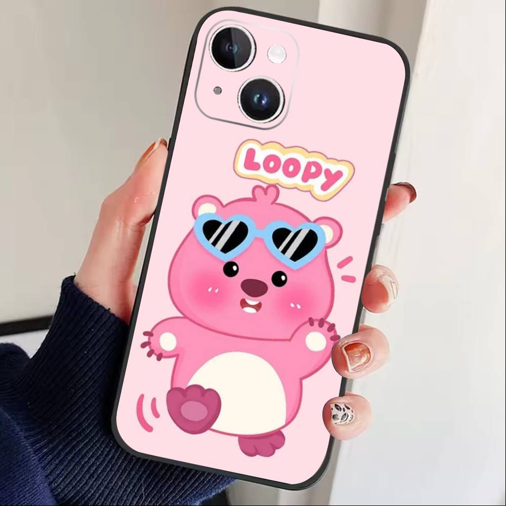 Süße Cartoon L-loopy Handyhülle Für iPhone 16,15,14,13,12,17,Pro Max,Plus Silikon Schwarze Hülle