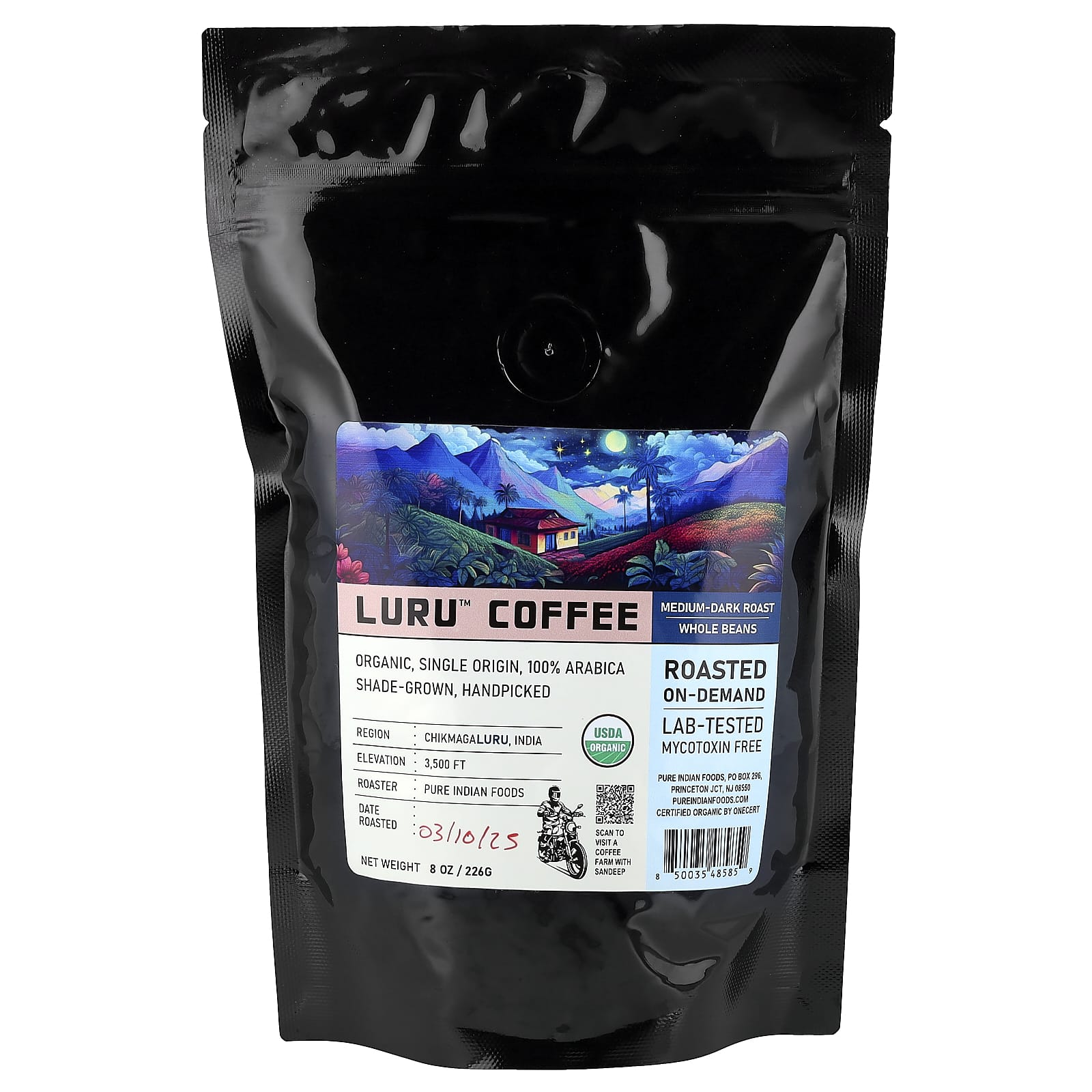 

Pure Indian Foods, Luru™ Coffee, Whole Bean, Medium Dark Roast, 8 oz (226 g)