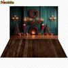 Mocsicka Christmas Photography Backgrounds Tree Decors Family Festival Party Photo Backdrops Green Wall Fireplace Pattern Banner