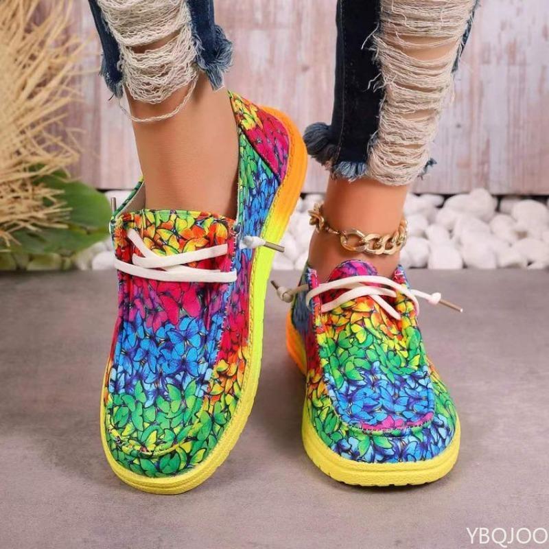 Frühling und Herbst Neue Lässige Damen Low Top Einzelne Schuhe mit Weicher Sohle Leicht Graffiti Lazy Canvas Damen Freizeitschuhe
